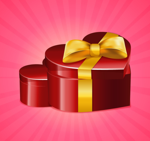 Red heart-shaped gift box vector material