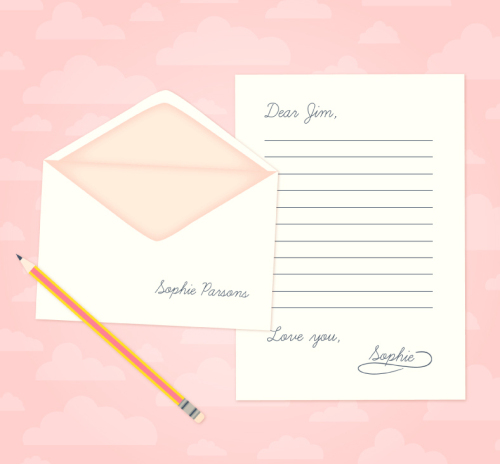 White envelope with love letter design vector material