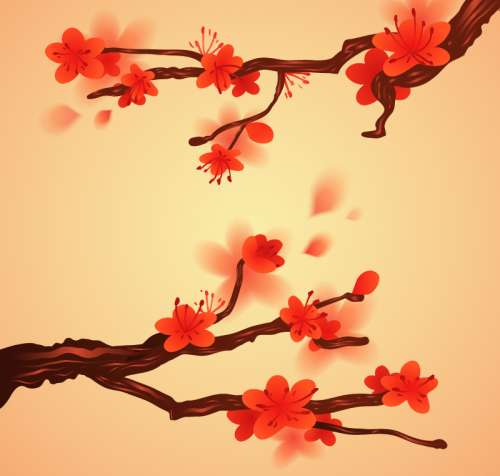 Plum red watercolor flowers vector material