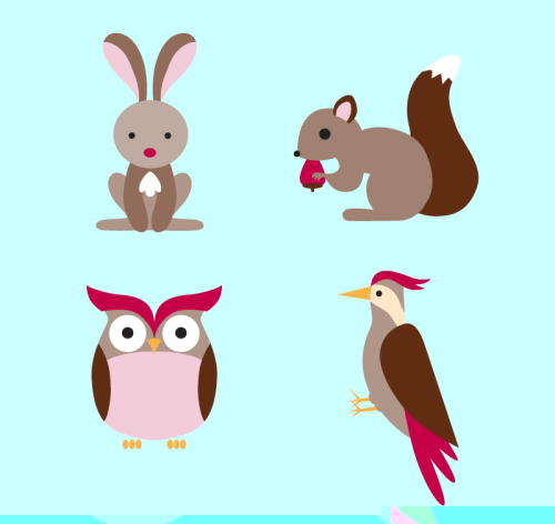 4 cartoon forest animals vector material
