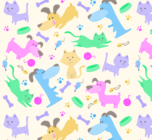 Cartoon cats and dogs seamless background vector material