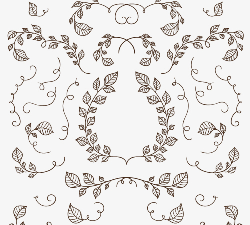 25 of the hand-painted twigs with leaves vector material