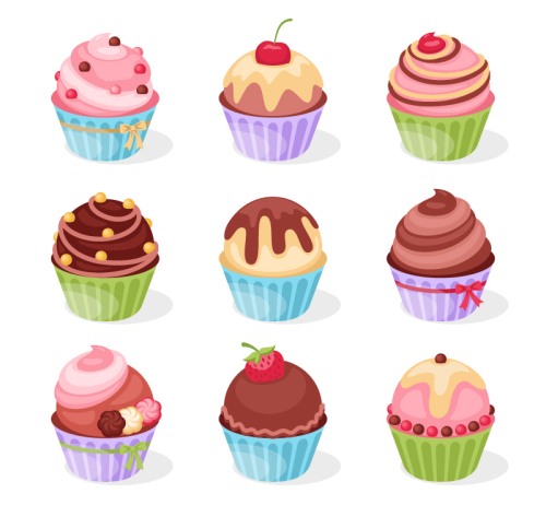 9 cartoon cupcakes vector material