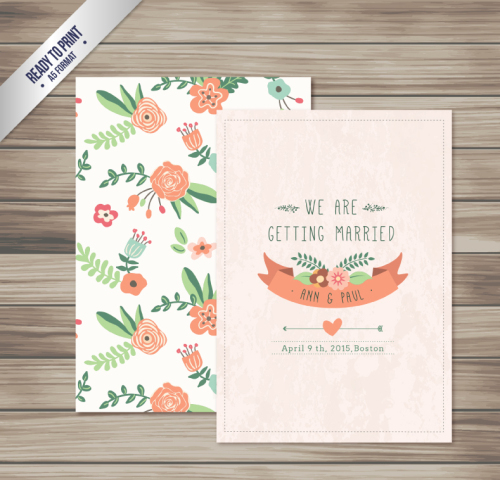 Vector cartoon flower wedding invitations