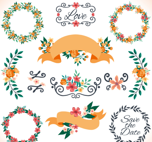 12 flowers and garlands vector material