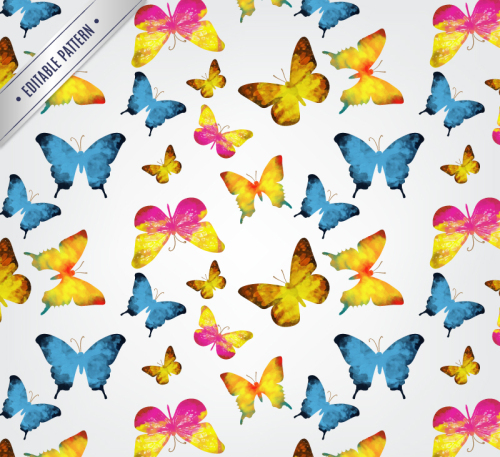 Colorful watercolor butterfly seamless background vector map