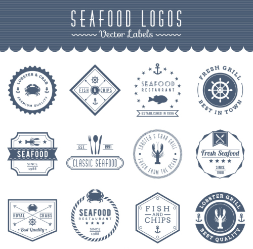 12 marine food seafood label vector material