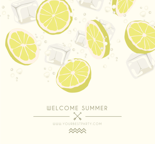 Lemon slices and ice cubes