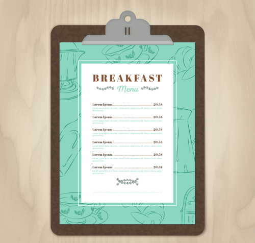 Breakfast menu design vector material