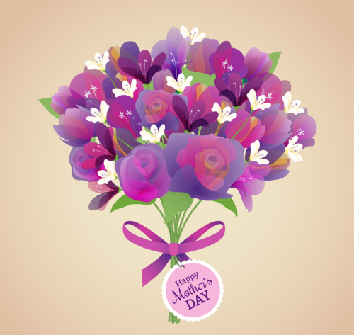 Purple Mother's Day bouquet vector material