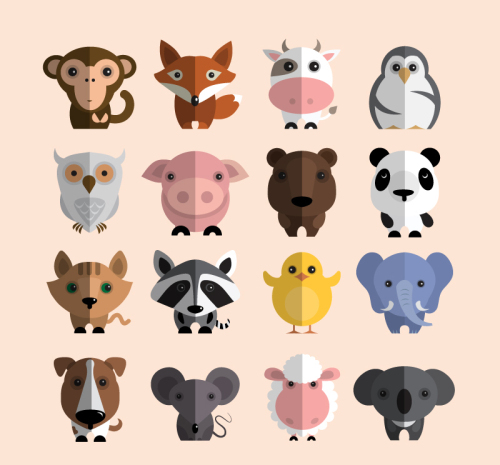 16 models cute animals vector material