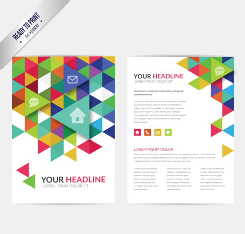 Business leaflets colored triangle element vector material