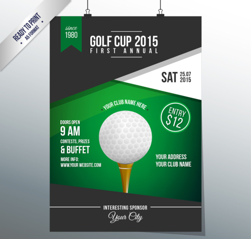 Posters vector material fashion golf tournament