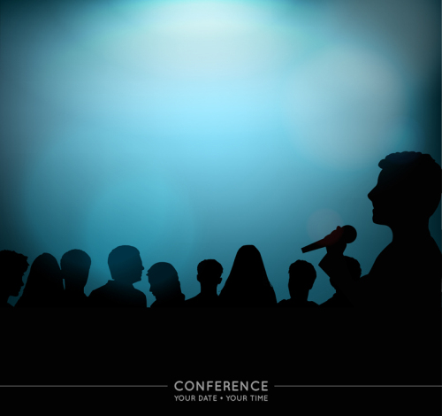 Conference poster silhouette figures vector material