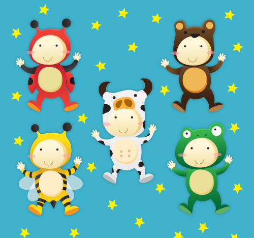 5 children wearing animal dress vector material