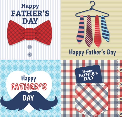 4 cartoon Father's Day greeting cards vector material
