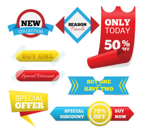 8 color promotional labels Vector