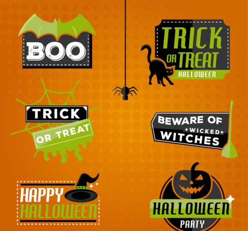 6 green Halloween label vector