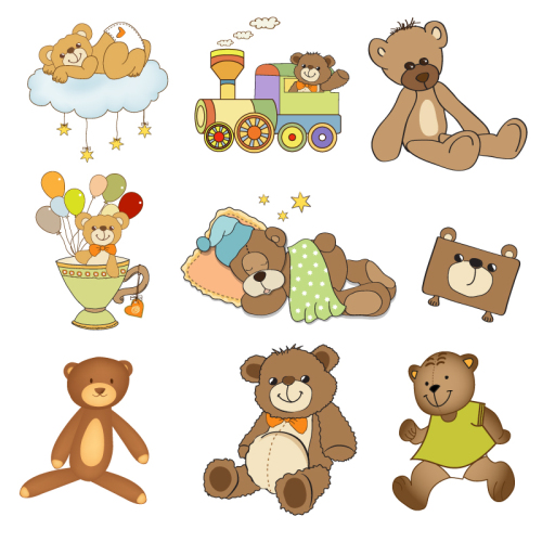 9 Vector material Cartoon teddy bear dolls
