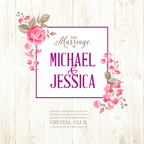 Wedding Invitation pink floral decor poster vector