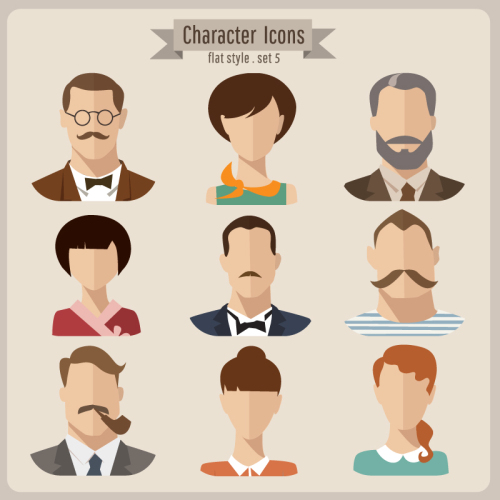 9 flat expressionless portraits Vectors