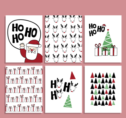 6 hand-painted Christmas cards vector material