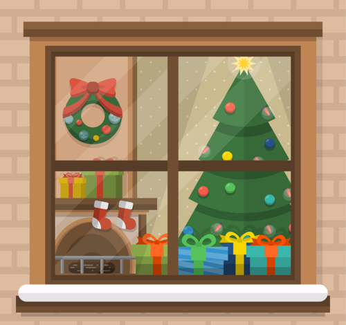 Vector material Cartoon Christmas living room