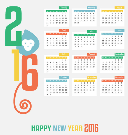 Color 2016 calendar Vector