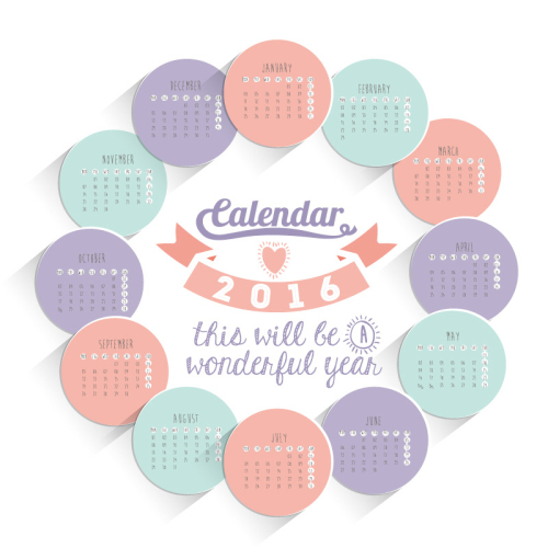 2016 calendar design vector material fresh round
