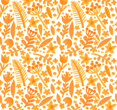 Orange watercolor flowers seamless background vector