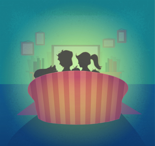 Watching TV Family silhouette figures vector material
