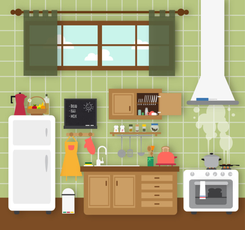 Green clean kitchen vector material