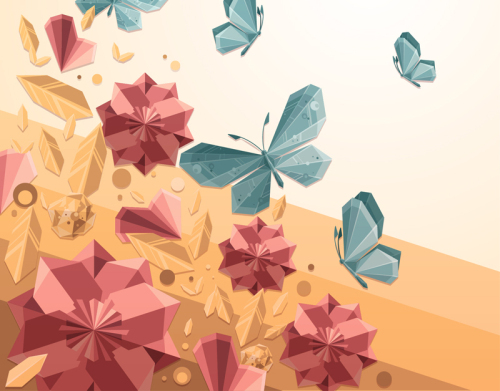 Crystal Butterfly and flowers vector material