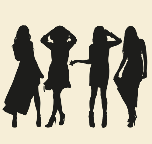 4 fashion girl silhouette vector material