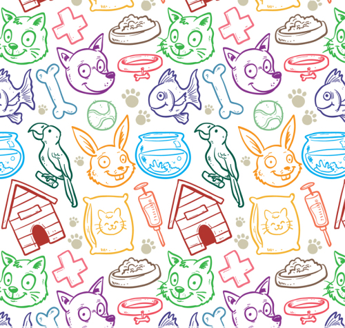 Painted Pet seamless background vector elements